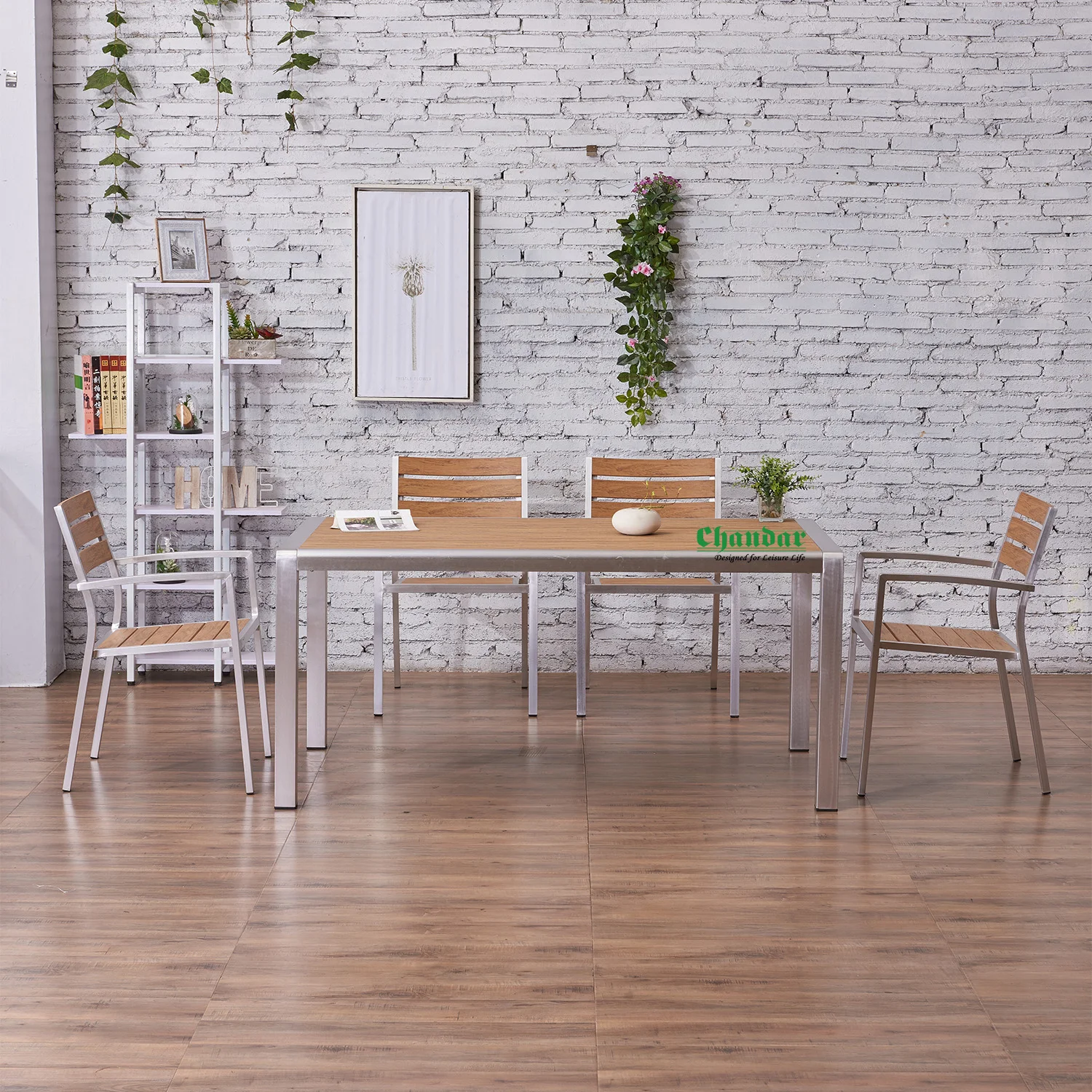 Outdoor Brushed Aluminum Design Garden Furniture Dining Tables and Chairs Set