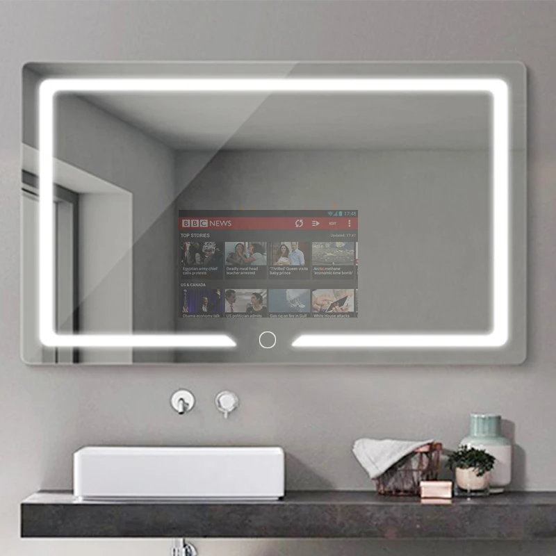 Bathroom Magic Smart Led Light Android weather forecast video speaker movie hotel use mirror with tv