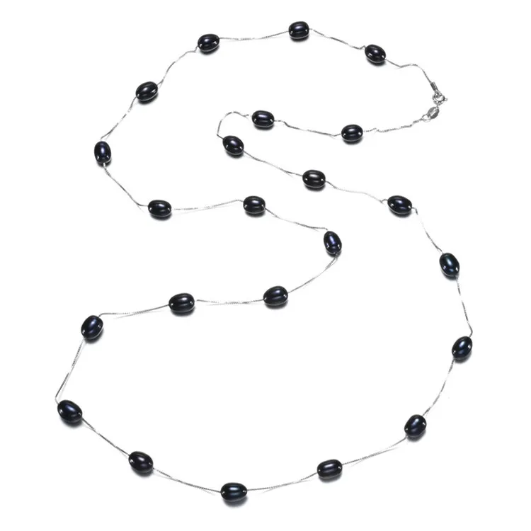 FEIRUN 7-8mm drop 3A black 925silver  Freshwater Natural Cultured Pearls Necklace real pearl necklace price