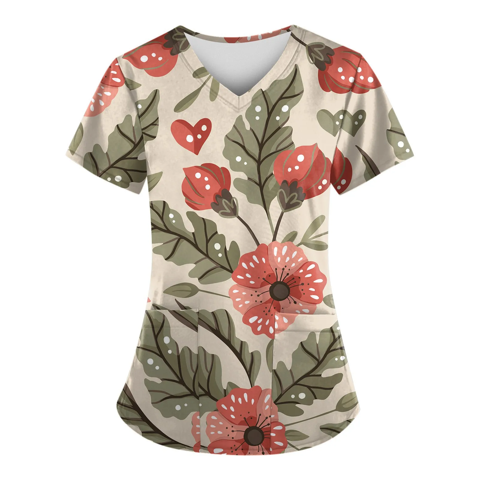 hospital new style nurse work beauty chemical growth short-sleeve fashion printing top