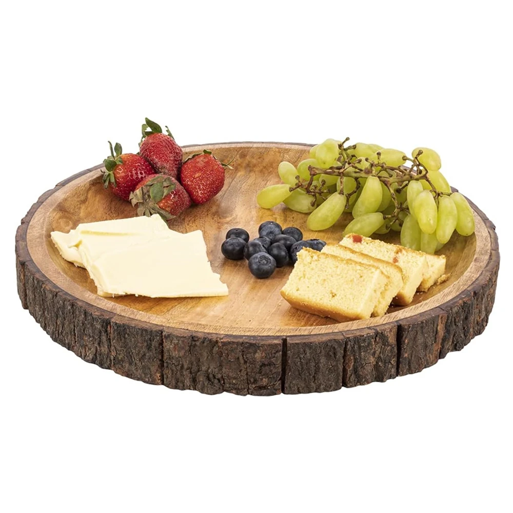 Custom round Wood Pizza Platter Wooden Serving Board Tree Bark Edges Dishes Plates Home Party Use Pack Wooden Serving Boards