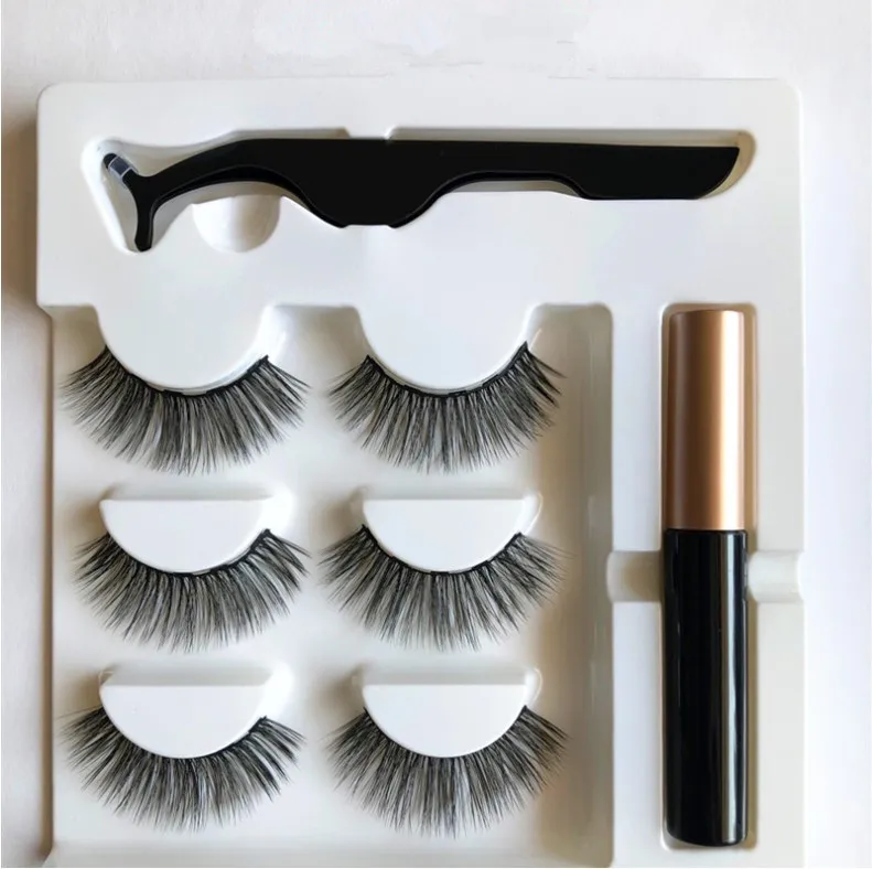 2021 New Design 3D Magnetic Eyelashes magnetic With liquid Magnetic Eyeliner lashes Five Magnet Eyelash Set With Tweezers