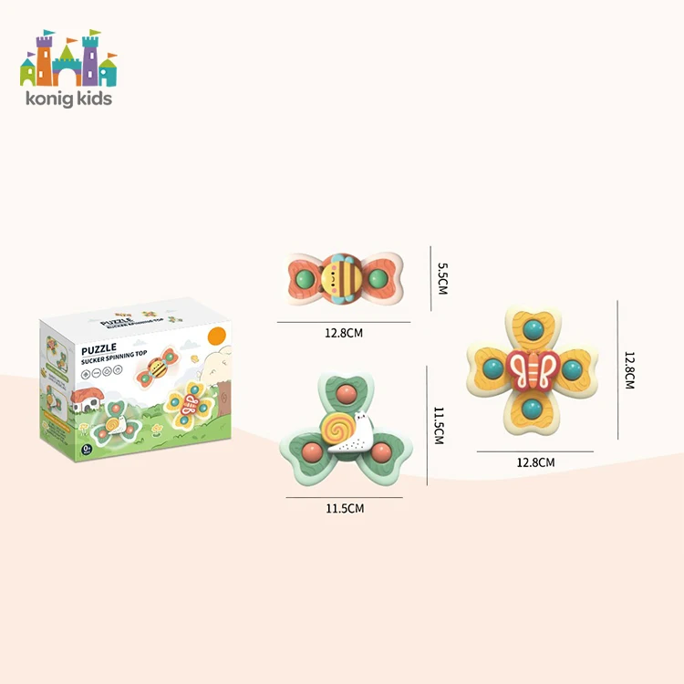 Konig Kids 3pcs Set New Born Toys Rotating Fidget Toy Suction Cup Spinner Bath Time Baby Toys