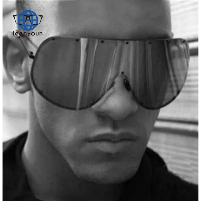 Teenyoun Fashion Oversized Shield Sunglasses Brand Design Rivet Frame Windproof Sun Glasses