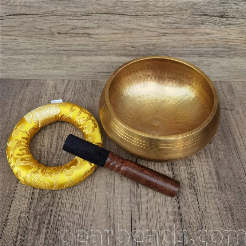 New Nepal Handmade Himalaya Gold Bowl Chakra Tibetan Singing Bowl and Hammered For Yoga Meditation