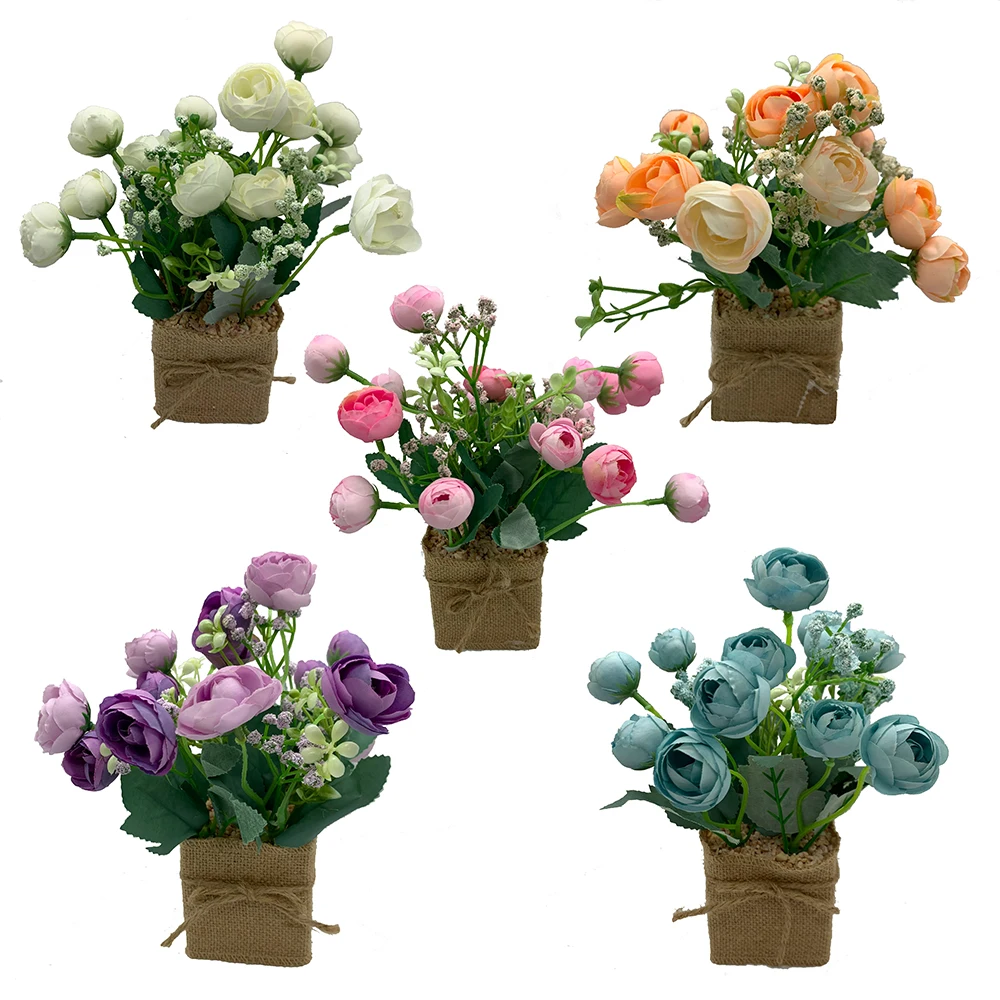 Artificial Camellia Flowers Faux Silk Camellia Bouquet in Pot Real Looking for Home Room Table Centerpieces Party Decor