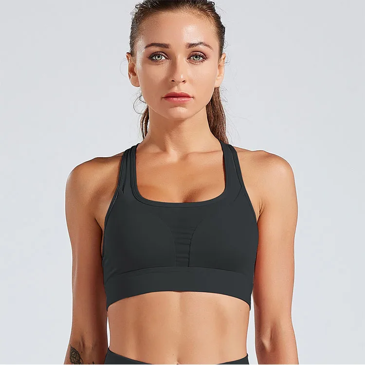 
0 Moq Back Pocket Sports Bra Underwear Shockproof Stripe Mesh Stitching Sports Vest For Women 