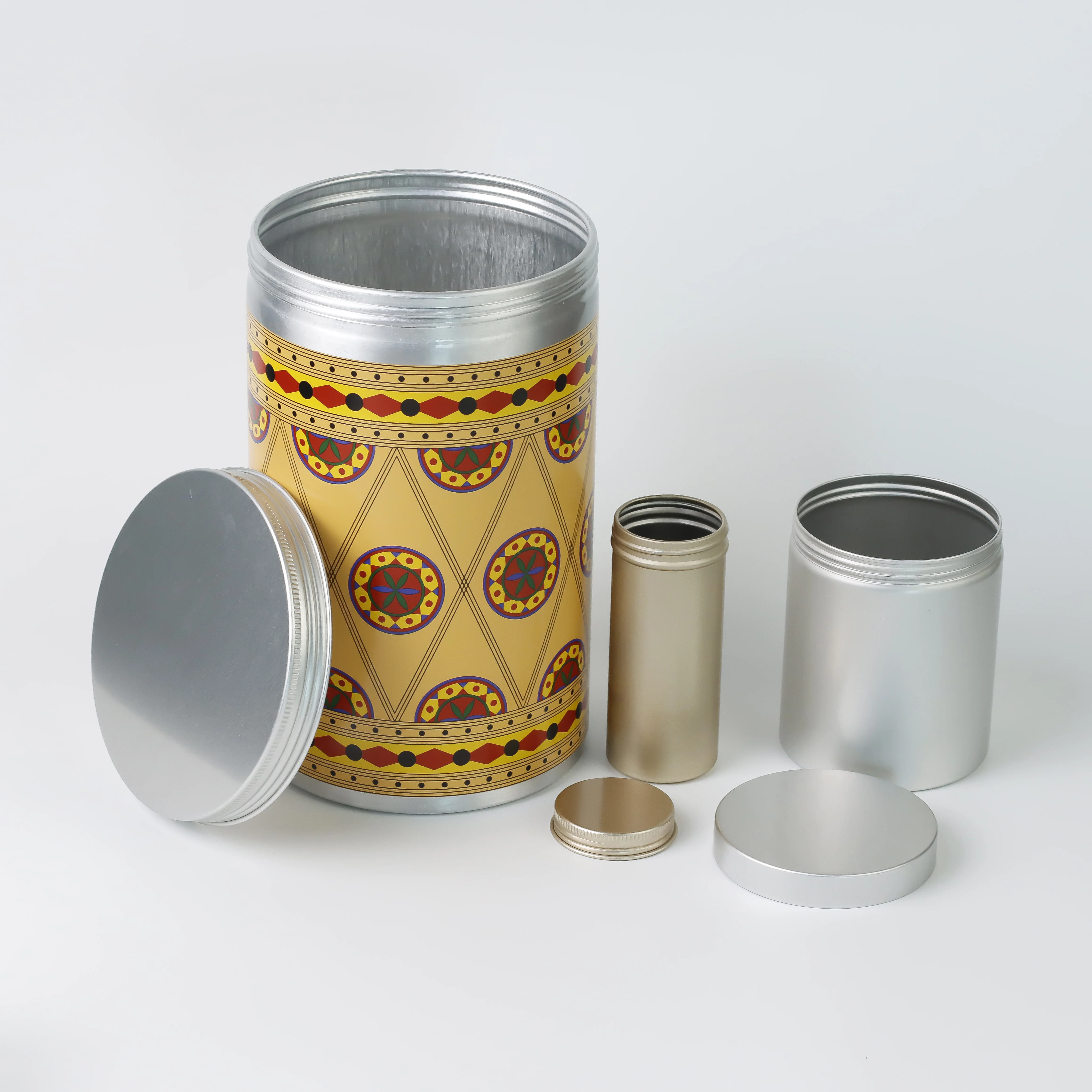 Customized size metal tin packaging aluminum jar for Age Well Tea with screw top