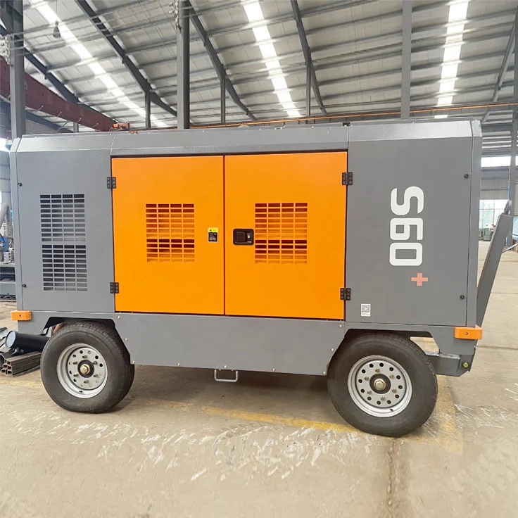 Diesel engine stationary 1094CFM 362PSI screw air compressor for water well drilling rig