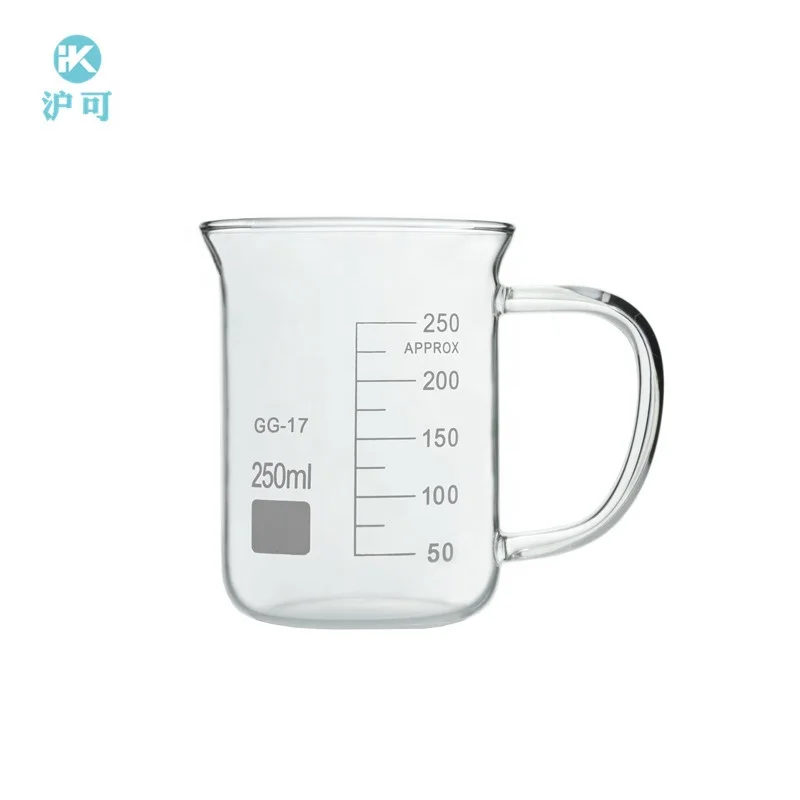 Huke Laboratory Glassware Measuring Beaker 250ml 400ml 500ml 600ml 800ml 1000ml 2000ml Borosilicate Glass Beaker with Handle