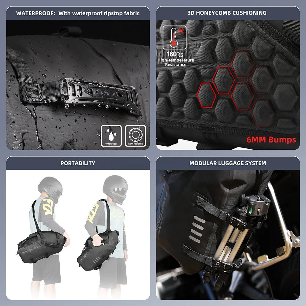 Rhinowalk  Motorcycle Waterproof Saddle Bag 48L Bike Tail Seat Luggage for Off/On Road ADV Long Distance Touring