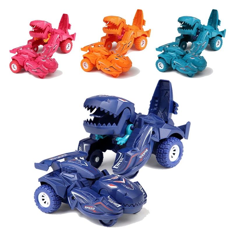 New style 8pcs inertial dinosaur deformation car toy simulation model collision sliding pull back friction vehicle toys for kids