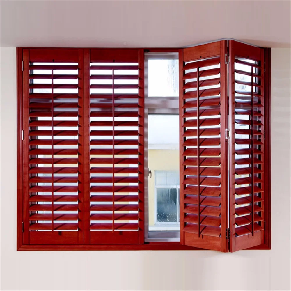 Factory Custom Interior Plantation Wood Window Shutters Automation Hidden Control