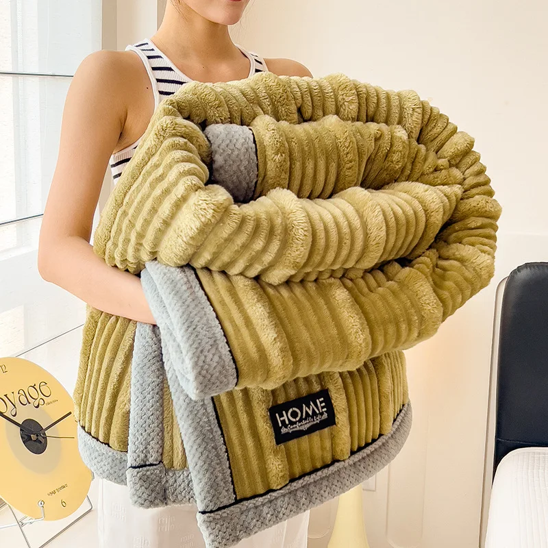 Ultra-Soft Striped Plush Faux Rabbit Fur Throw Blanket Luxurious, Warm, and Thick Polyester Winter Blanket For Sofa Couch Bed