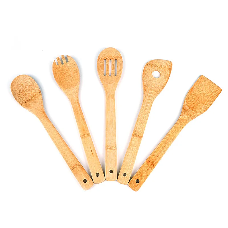 
 Бамбуковые столовые приборы ложки шпатель 6 видов стилей портативная кухонная утварь для приготовления пищи токарные станки щелевые смешивания Держатель лопаты  