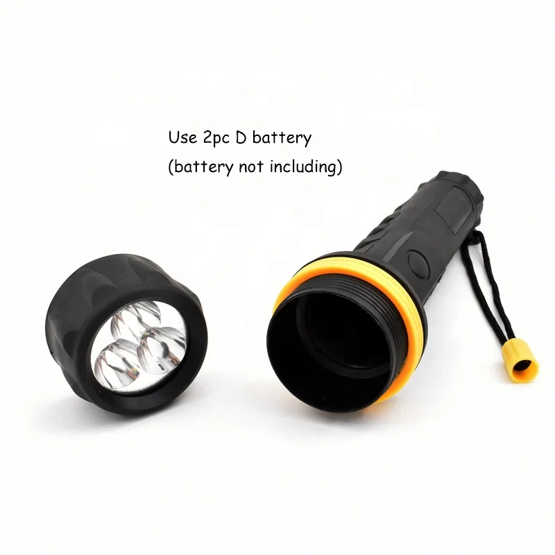 QXMOVING  2D Battery Plastic 3 LED Torch Light Portable Work Waterproof Led Flashlight For Promotion