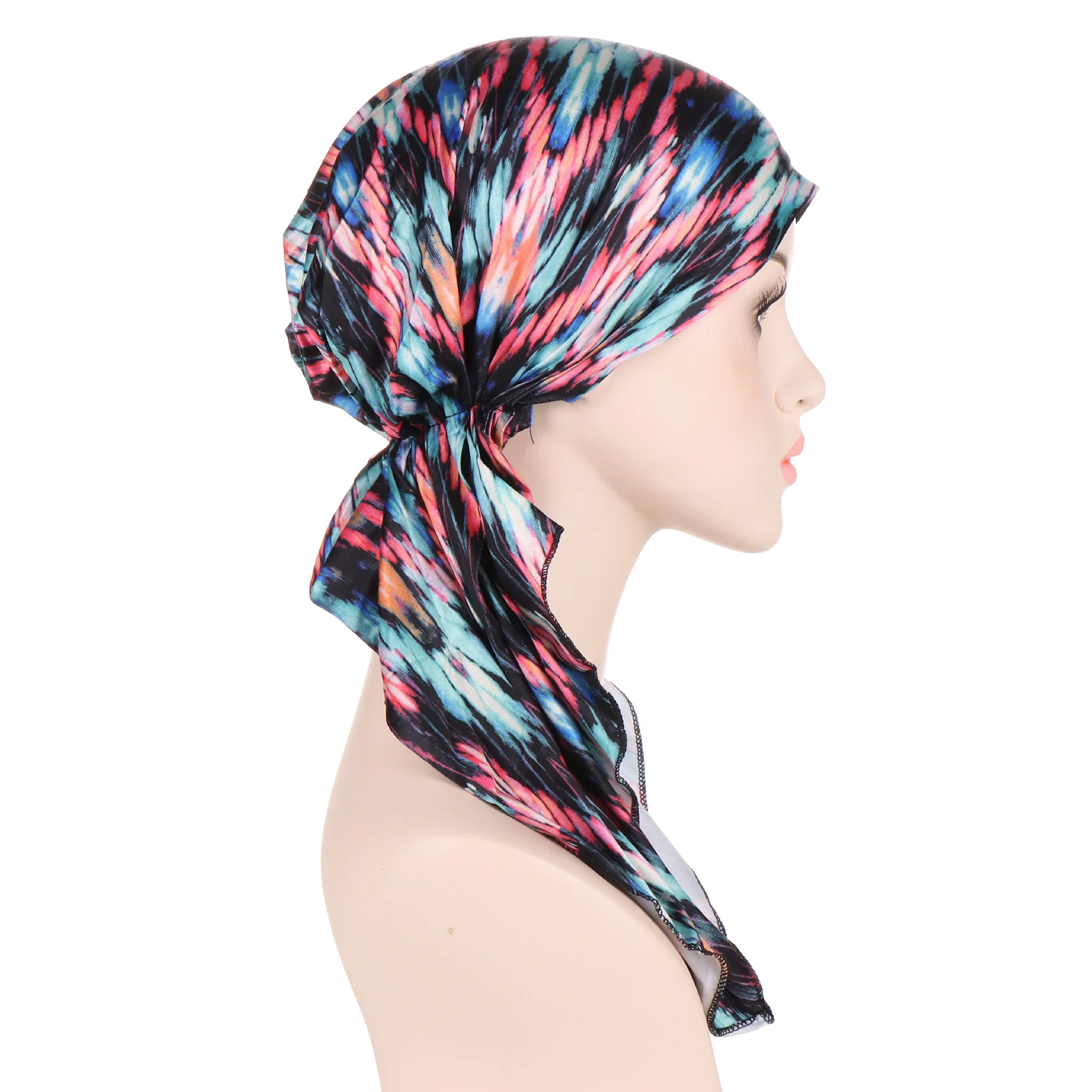 New stretch printed turban big tail hat floral cloth curved religious hat Indian hats Bandana