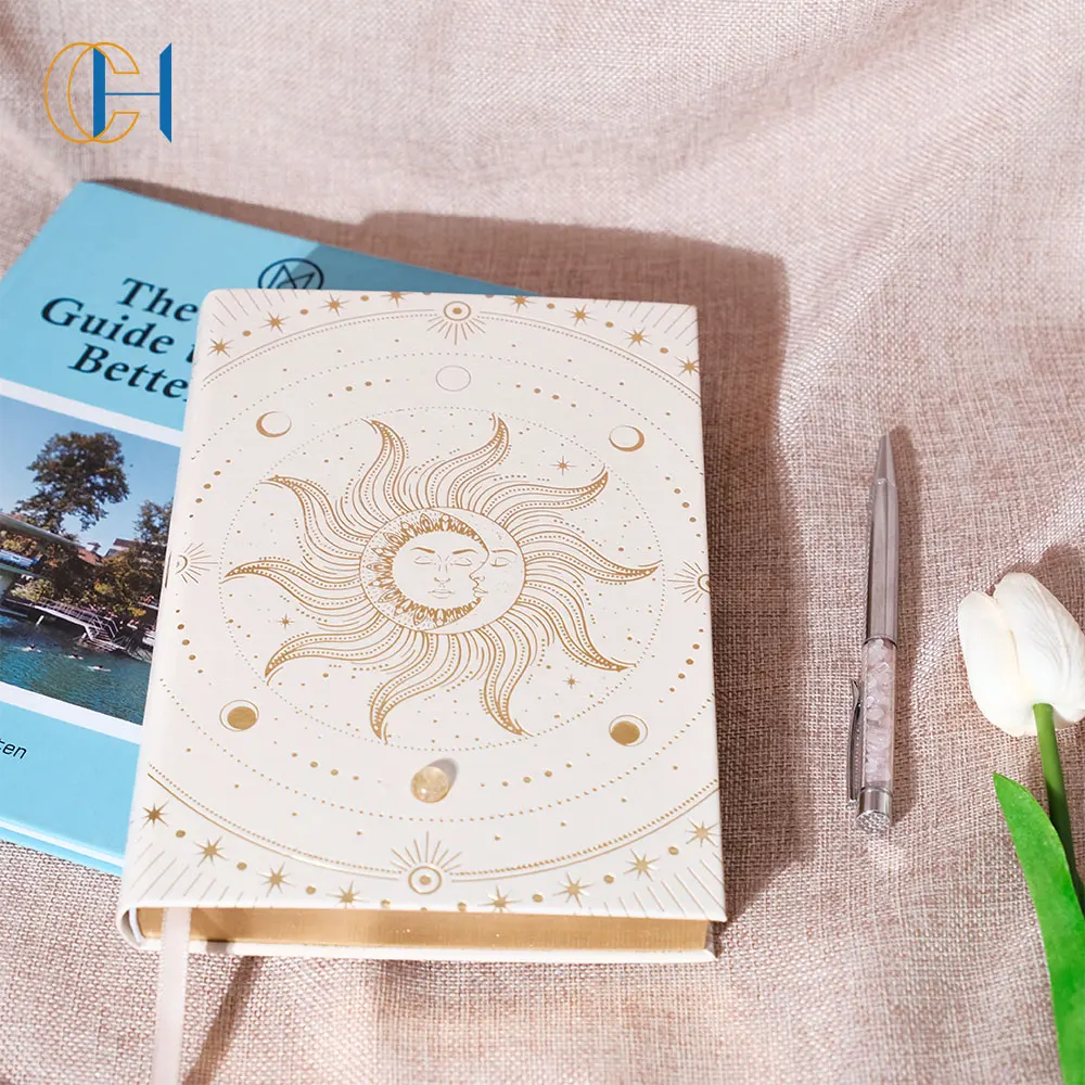 2024 simple office use beautiful lined pu notebook  Star Moon leather cover with pen loop