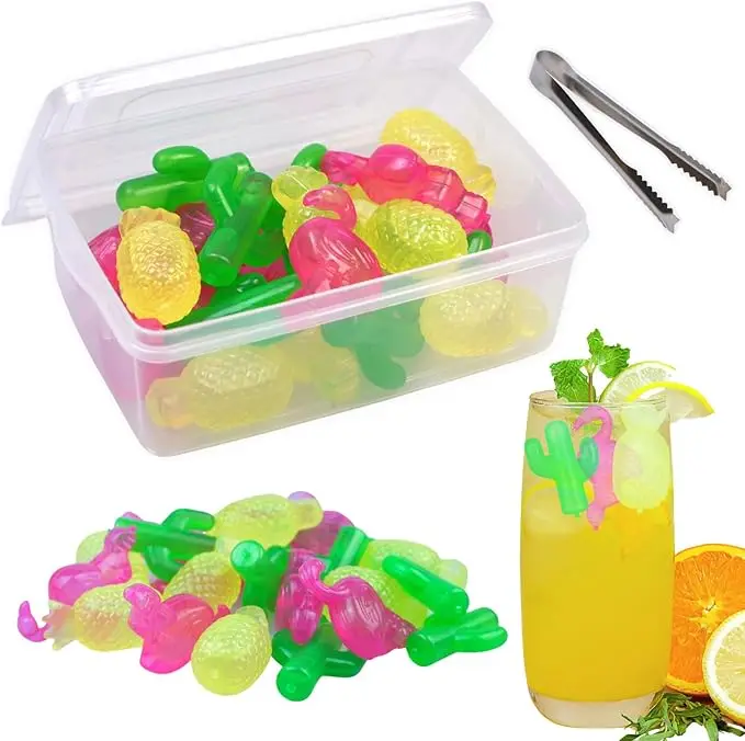 Reusable 24 Pack Pineapple Flamingo Cactus Refreezable Plastic Ice Cubes To Keep Drinks Wine or Coffee Cold Ice Cube for Drinks