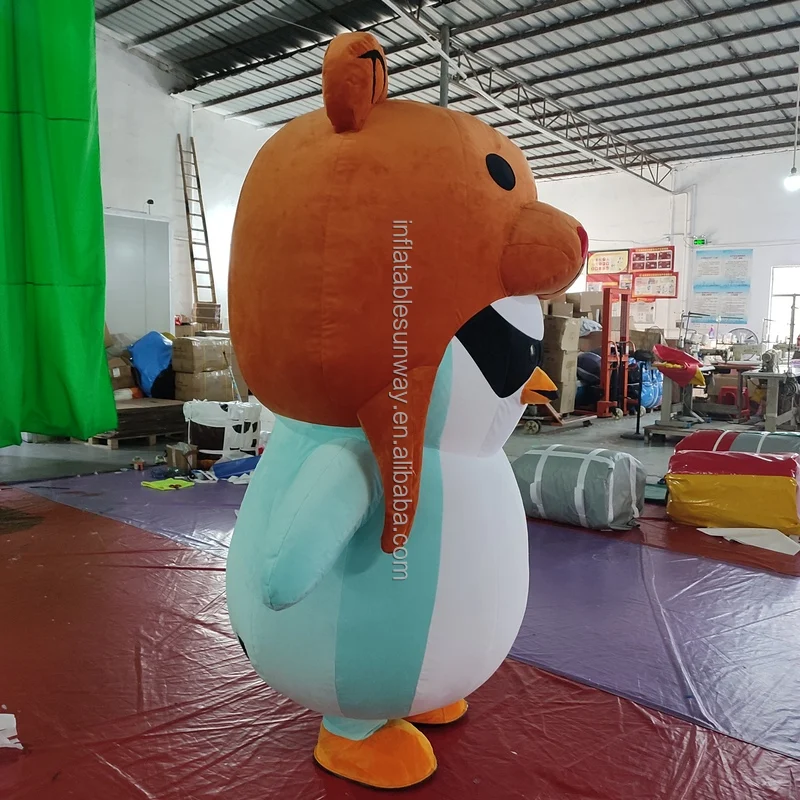 High Quality Inflatable cartoon Mascot giant inflatable fur blue penguin fur costume mascot costumebear hat