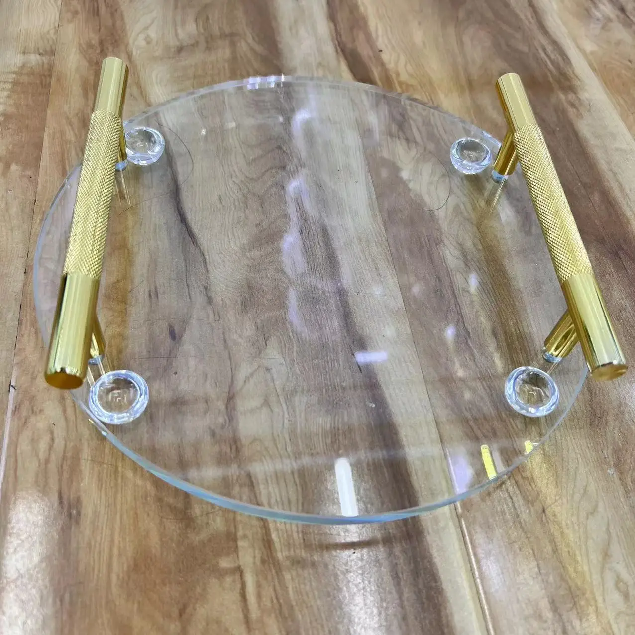 FOSUN Rolling Tray Good Quality Low Price Food Dessert Fruit Trays Dishes Plate Tray Thicker Crystal Round Glass New Design