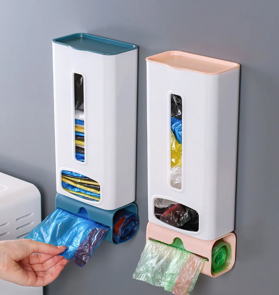 No Drlling Kitchen Storage Box Wall Hanging Design Super Sticky Trash Bag Storage Box Creative Kitchen Accessories
