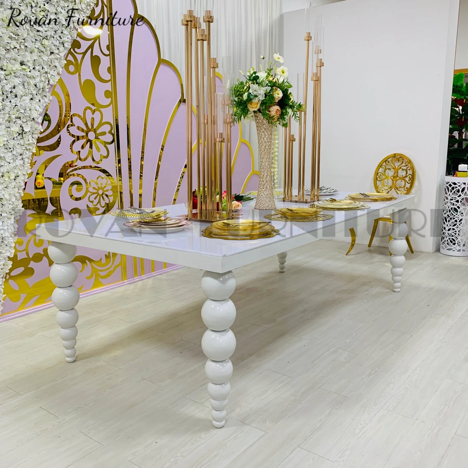 Best design banquet event party supplies metal wedding table with crystal luxury white stainless steel event dining table