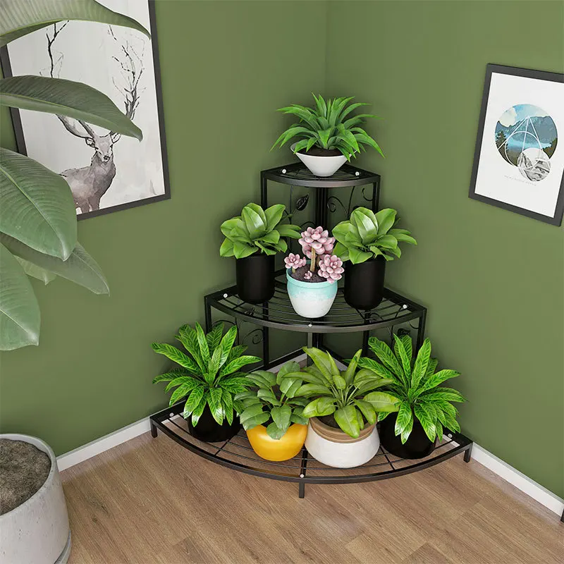 YQ FOREVER 3 Tier Plant Stand Flower Pot Rack Planters Display Holder Metal shelves For Garden Round Plant Corner Shelf