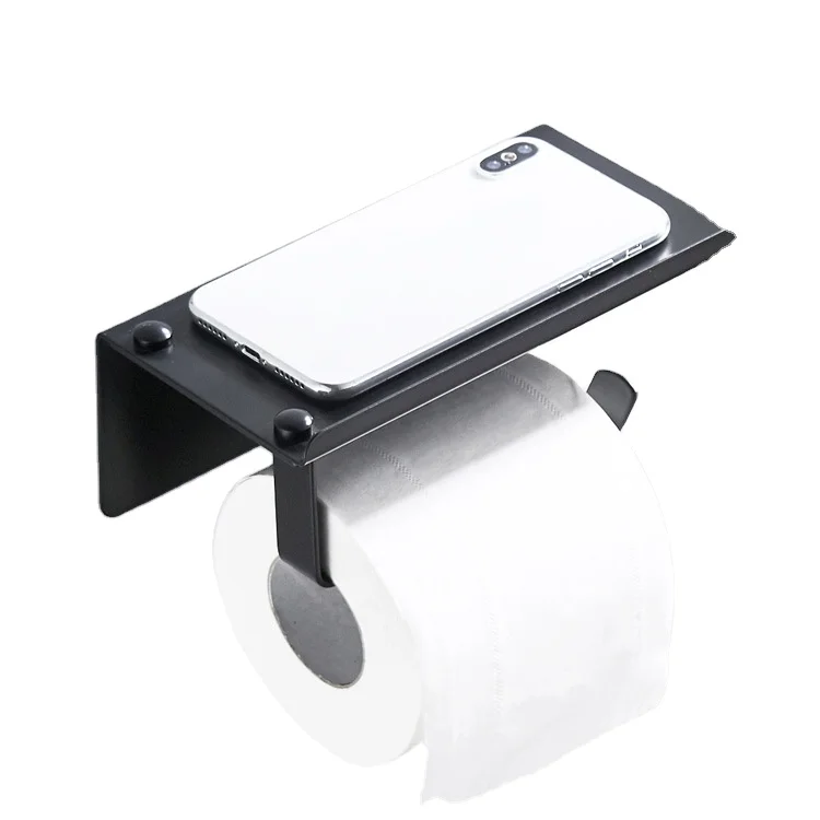 Bathroom Wall Mounted Stainless Steel Toilet Black Mobile Phone Holder Paper Towel Holder