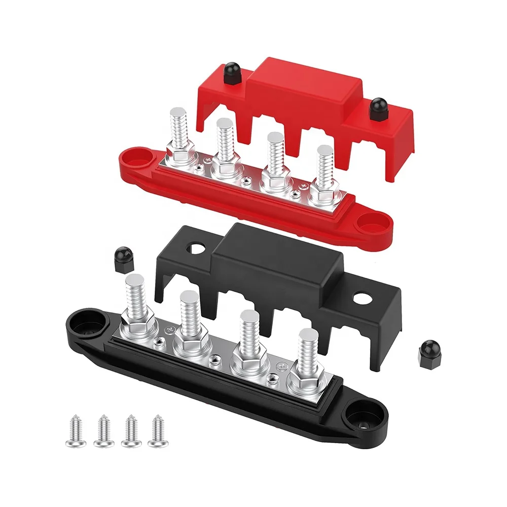 Bus Bar 5/16inch Power Distribution Block 250A12V TerminalBlock4Studs Junction Block with Cover Max 48V Automotive Marine Busbar