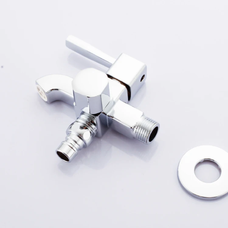 Square Design Double Handles Garden Wall Water Tap Two Water Outlets Brass Cartridge Bibcock Tap