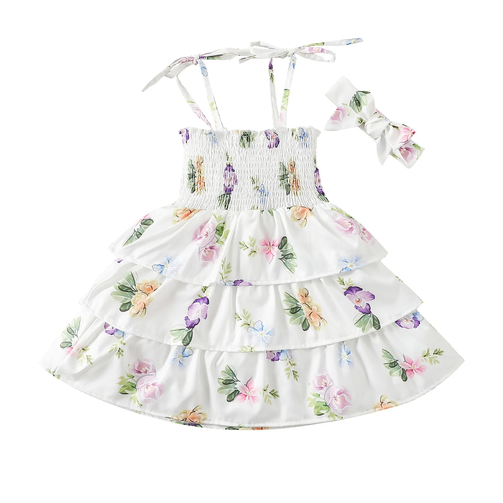 Summer Children Girls Vintage Hanfu Sleeveless Floral Print Princess Dresses Clothing New Year Hanfu Dress Kid Beach Dress