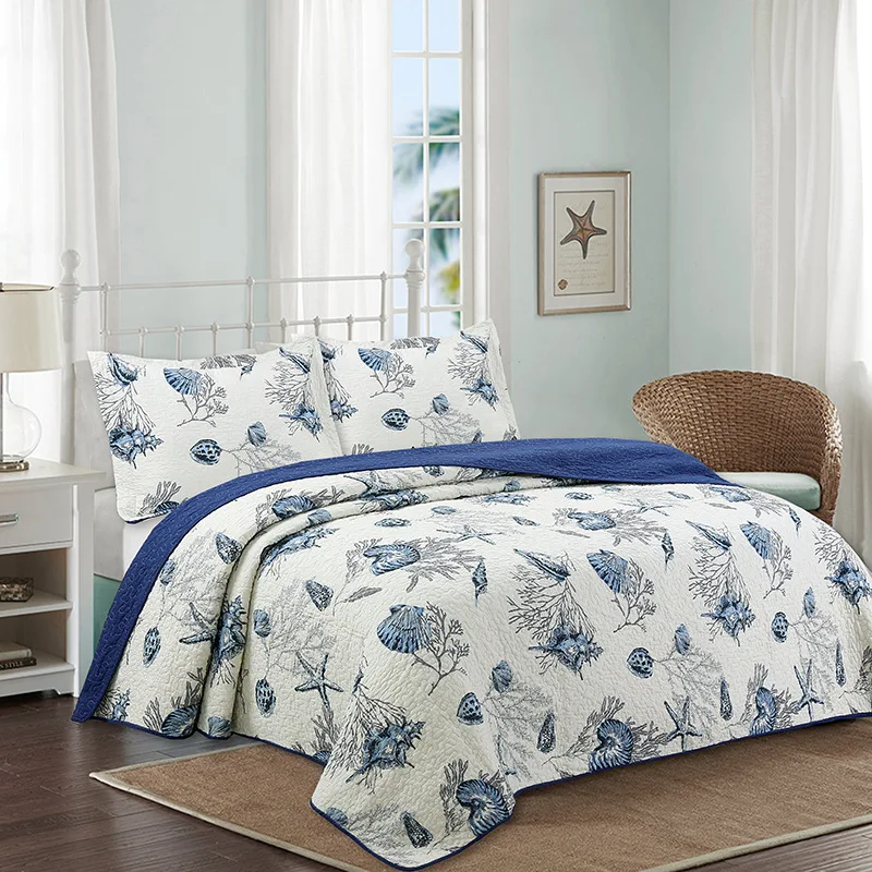 American style plant flower plant leaf wedding embroid 3d printed Patterns Quilted Bedspreads Set