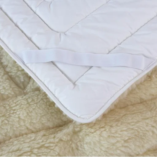 China wholesale FR cotton quilted flame retardant fiber Wool fleece mattress toppers with elastic stripes on four corners