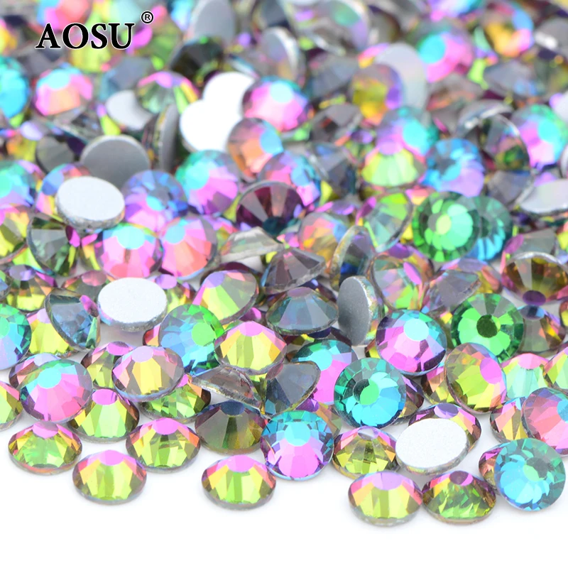 AOSU Wholesale Bulk Package SS3-SS50 Glitter Crystal AB Strass Glass Stones Non Hotfix Rhinestones Applique For DIY Crafts