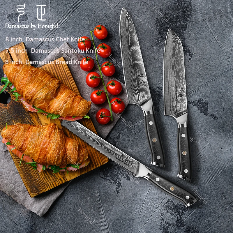 Factory Direct Sale 67 Layers Blade VG10 Damascus santoku chef Knife Damascus steel kitchen knife