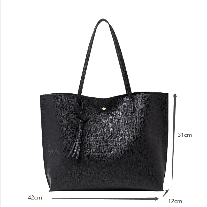 Luxury Lychee Pattern Fringe Ladies Shopping Handbag PU Leather Shoulder Strap Tote Bags For Women