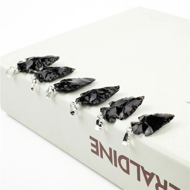 Natural Black Obsidian Charms Pendant for Necklace Arrowhead Rough Healing Point Natural Stone Pendant