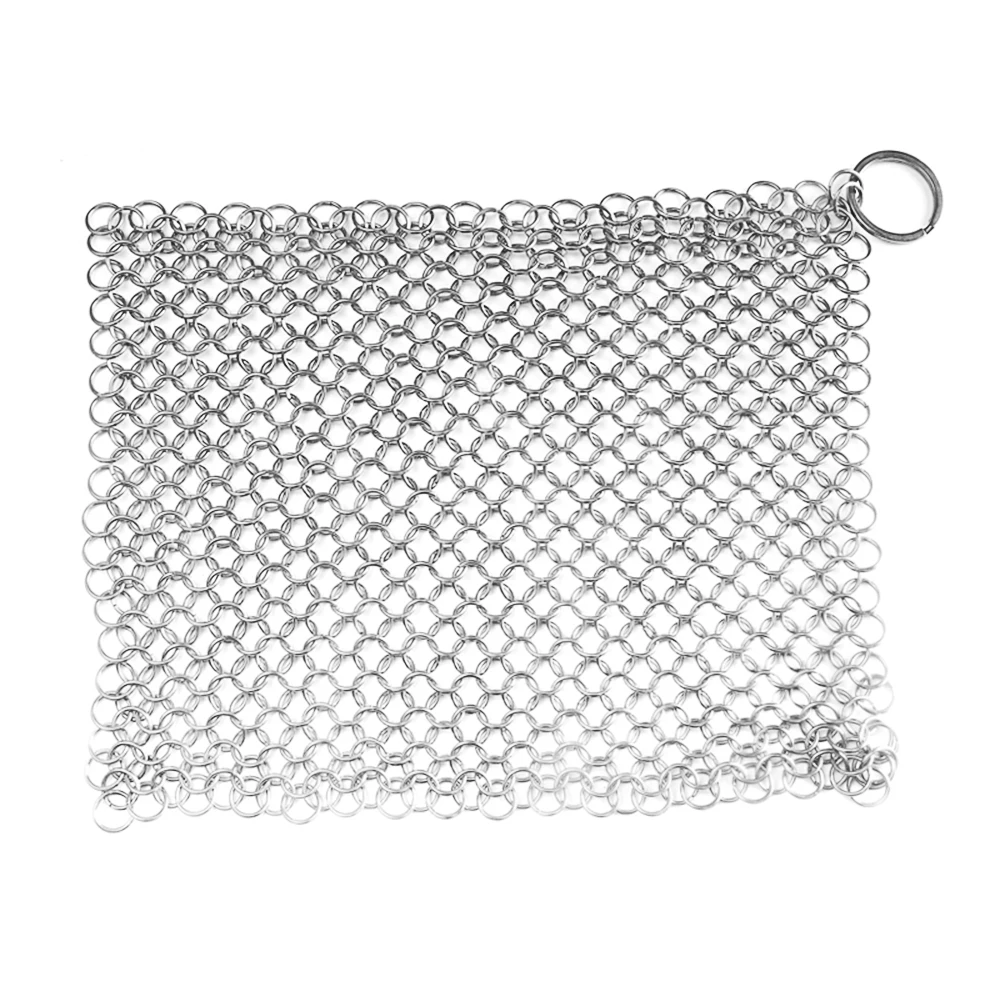 Stainless Steel Cast Iron Skillet Cleaner Chainmail Cleaning Scrubber with Hanging Ring for Cast Iron Pan