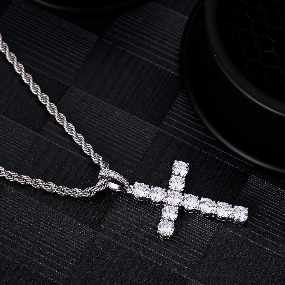 KRKC Drop Shipping 1pcs Service Silver White 14K Gold Small 5A CZ Diamond Cross Pendant Necklace