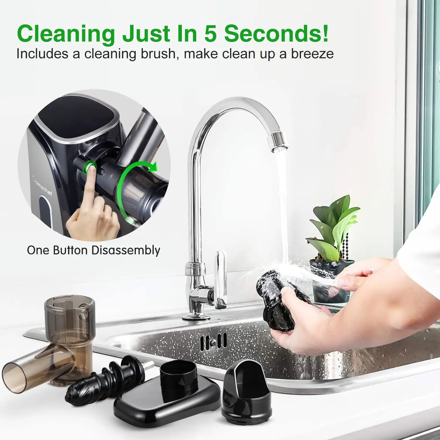 Slow Masticating Juicer, AMZCHEF Slow Juicer Extractor Professional Machine, Cold Press Juicer with Quiet Motor/Reverse Function