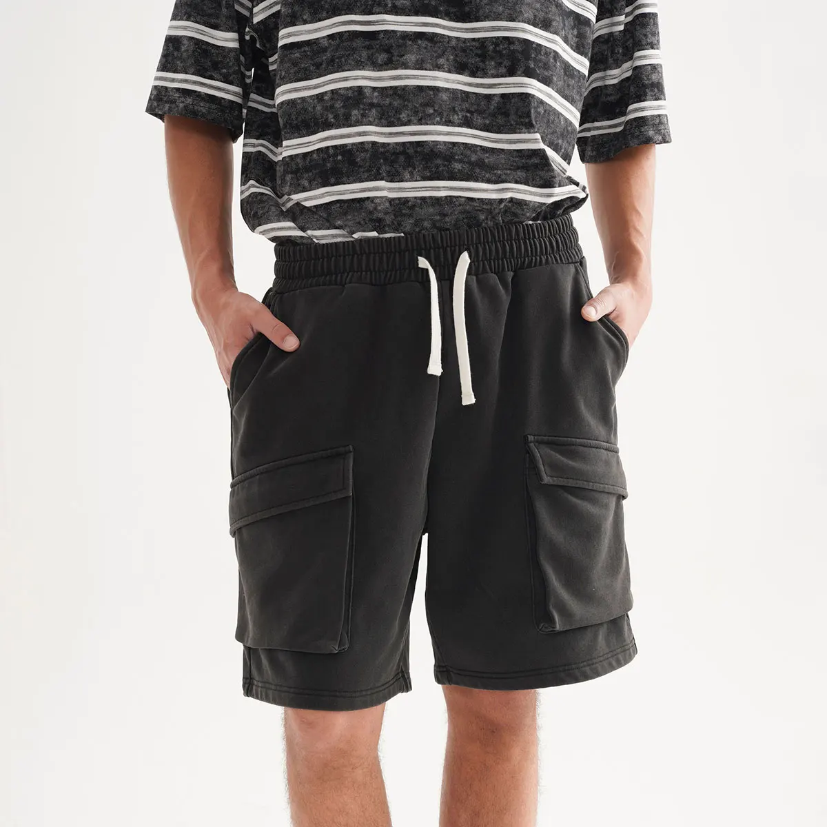 2024 New vintage washed work shorts pants baggy blank cargos shorts men