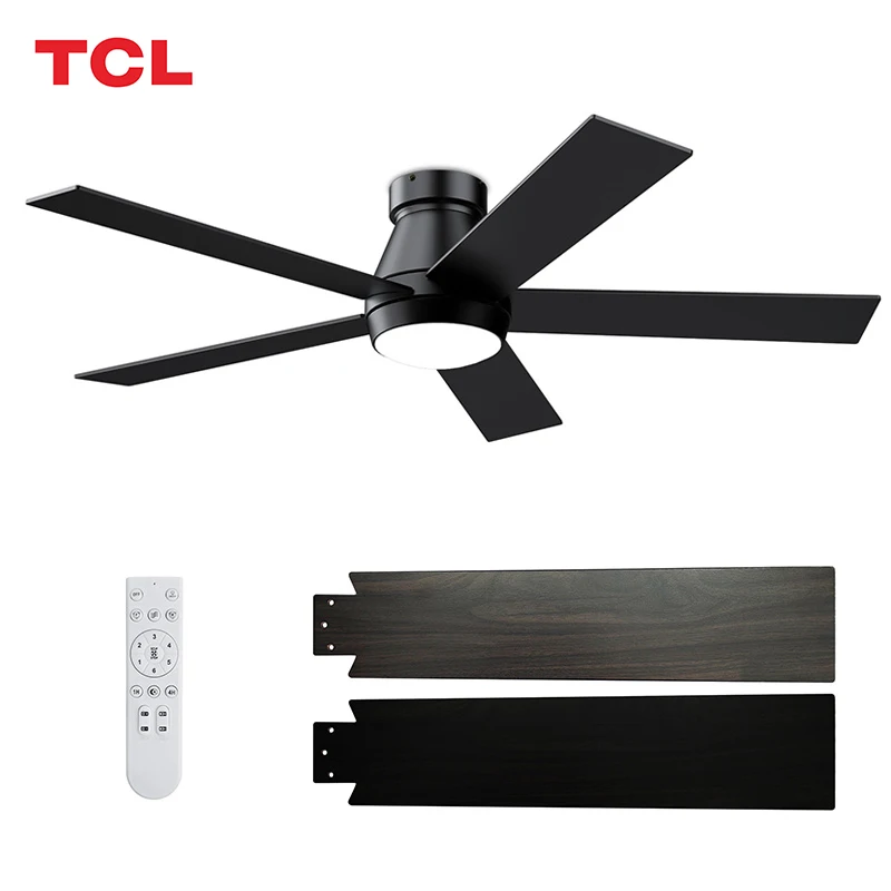TCL Modern Smart 52 Inch 5 Blades Black Dc Motor Led Ceiling Fan with Light and Remote Control for Home Living Room or Bedroom