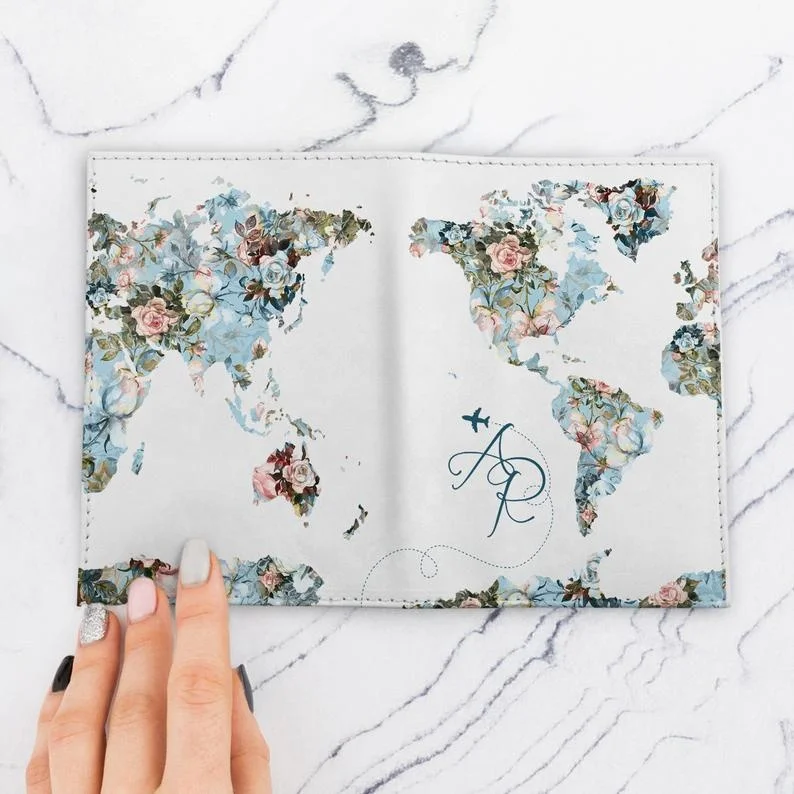 Fashion High Quality Beautiful Flower Pattern Printing International Faux Leather Passport Holder Luggage Tag Set