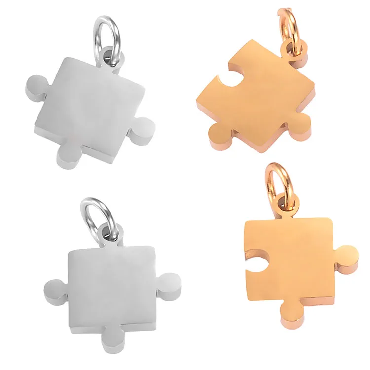 G2874 Wholesale Stainless Steel DIY Necklace Customized Laser Engraved Couple Blank Jigsaw Puzzle Piece Pendant Charm Jewelry