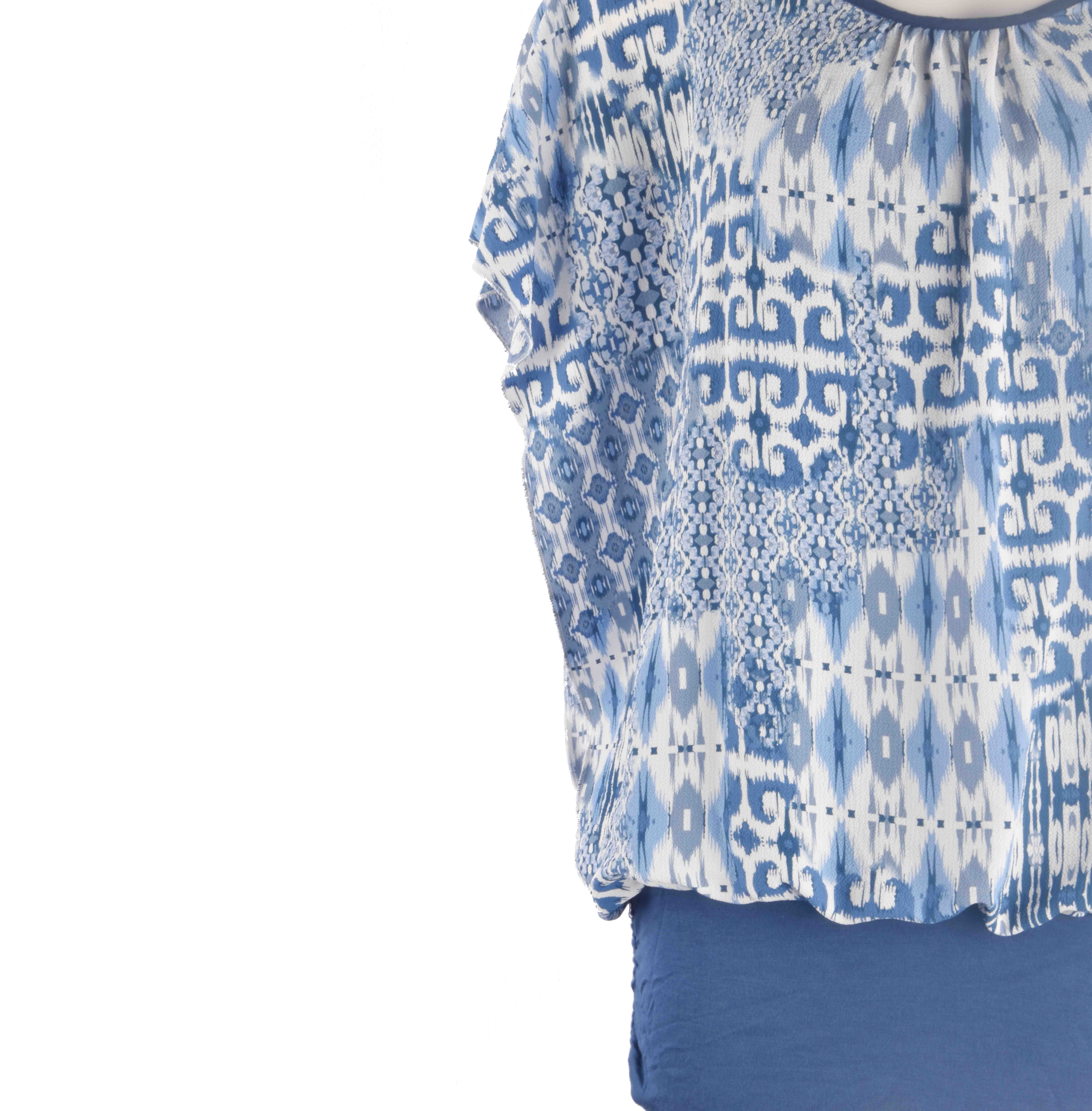 Wholesale Women Blue And White Pattern Corset Chiffon Long Sleeved Blouse