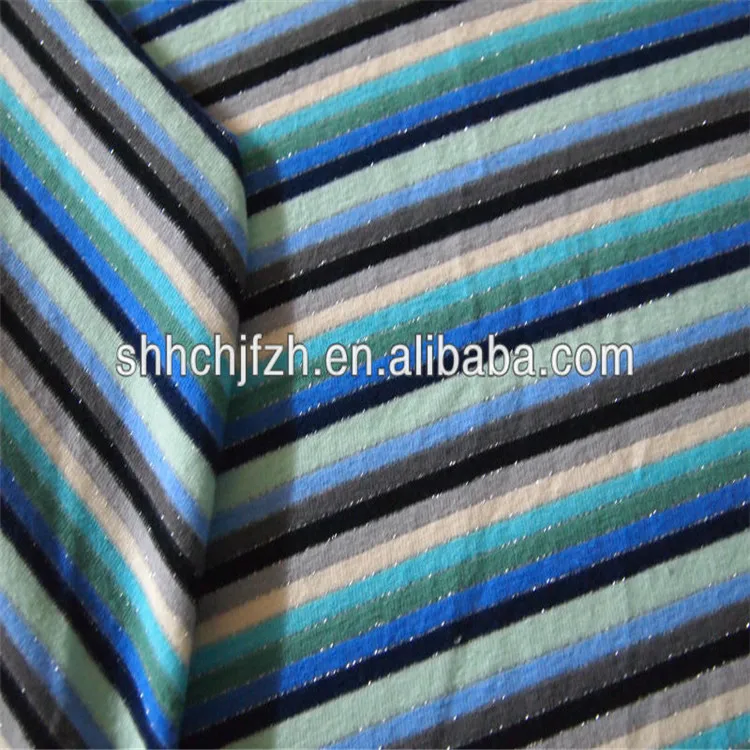 Lurex Stripe Cotton Elastane Single Jersey Fabric Metal Lurex Cotton Spandex Stripe Jersey Knit Stretch Lurex Knitted Fabric