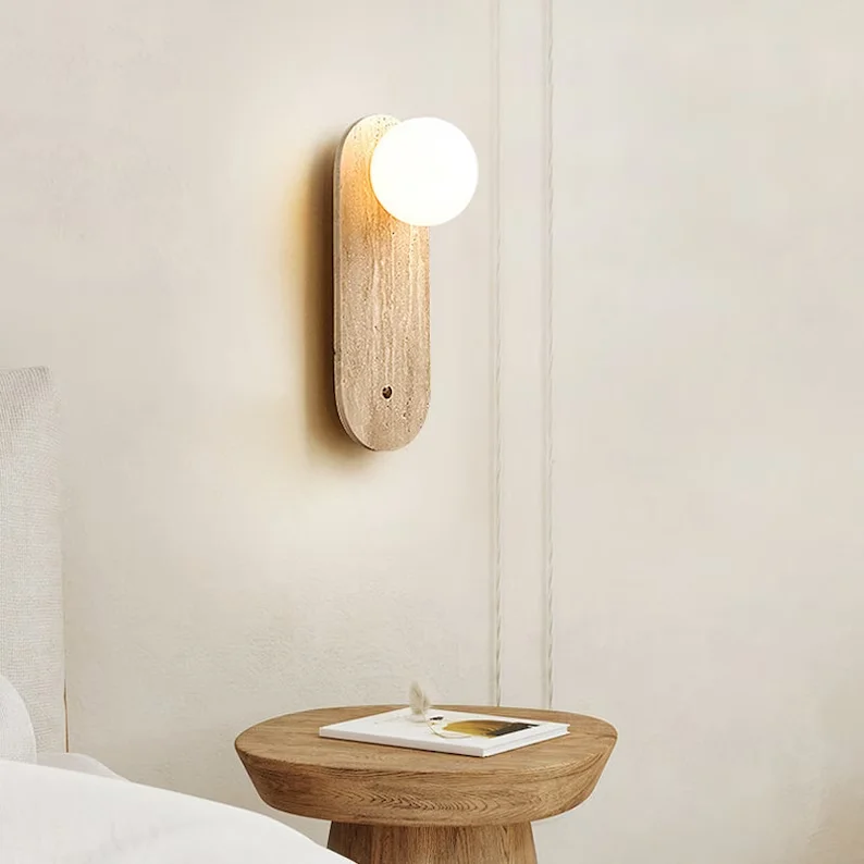 Natural Stone Travertine Minimalist Stone Wall Light Bedroom Wall Lamp With Switch