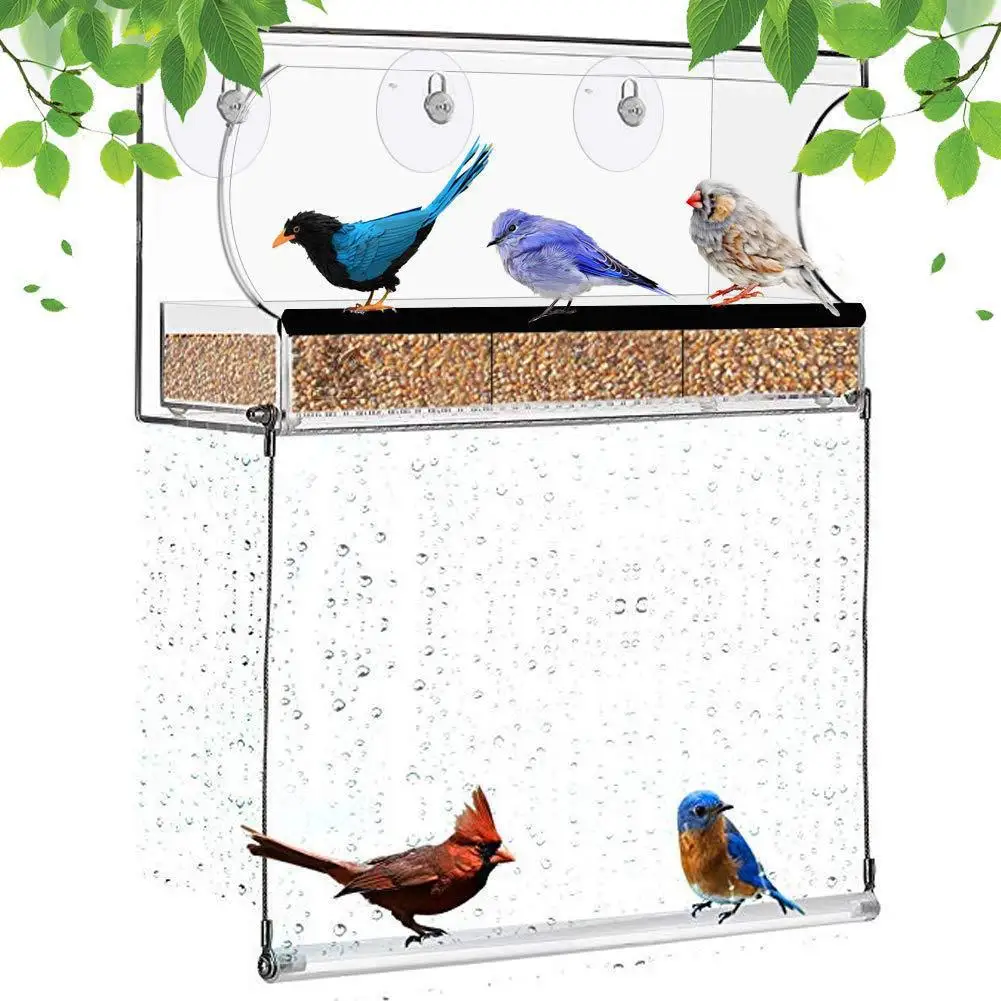 Factory customized outdoor garden transparent acrylic bird feeder hummingbird feeder new creative bird cage with swing