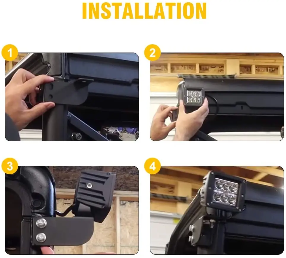 Wholesale Black Rear Roof Pillar Roll Cage Bar Reverse LED Backup Light Pod Mounting Brackets Fits for Polaris Ranger